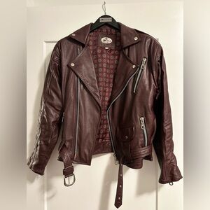 Custom Leather burgundy biker jacket (S/M)